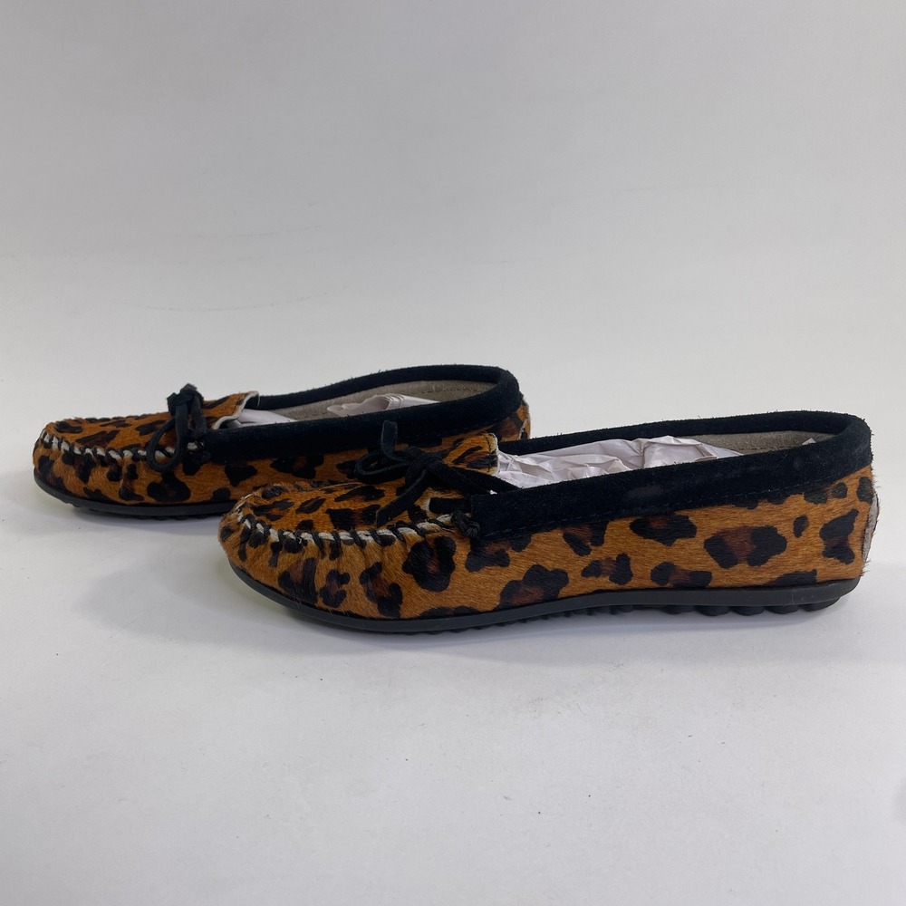 Minnetonka Leopard Calf Hair Moccasins Womens 7.5 Driver Flats 3870 Animal Print - Picture 4 of 7